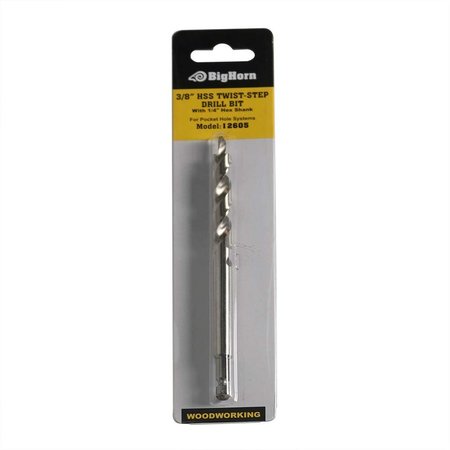 BIG HORN 1/4" Hex Shank Replacement Twist Step Drill Bit 3/8" (9.5mm) 6.5" Length 12605